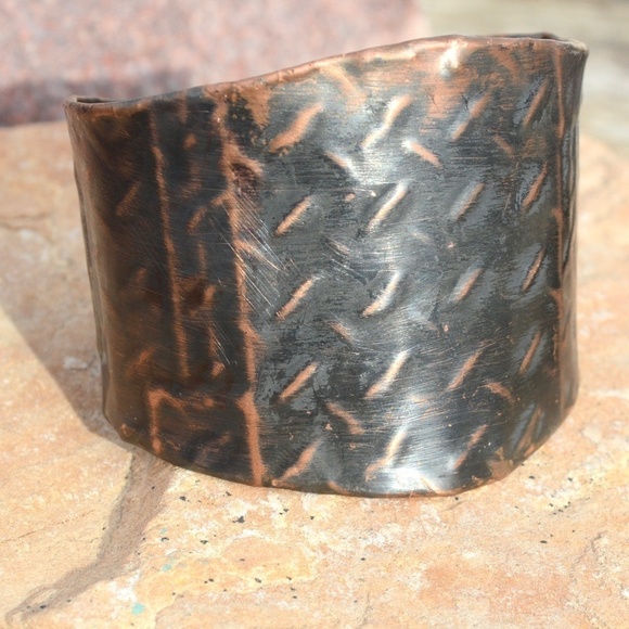 Solid Copper Armor Industrial Cuff Bracelet Unisex Gladiator Patina Spartan - Picture 2 of 7